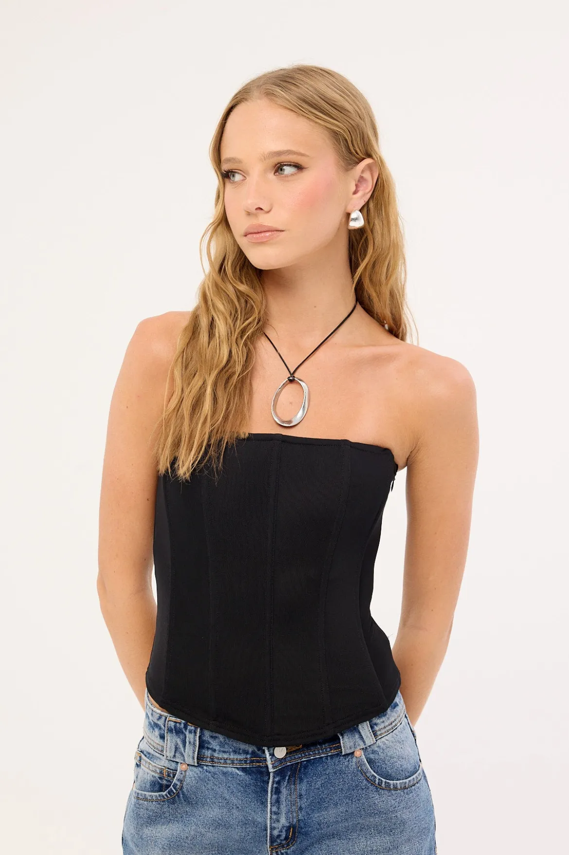 Bruna Strapless Mesh Corset Top Black