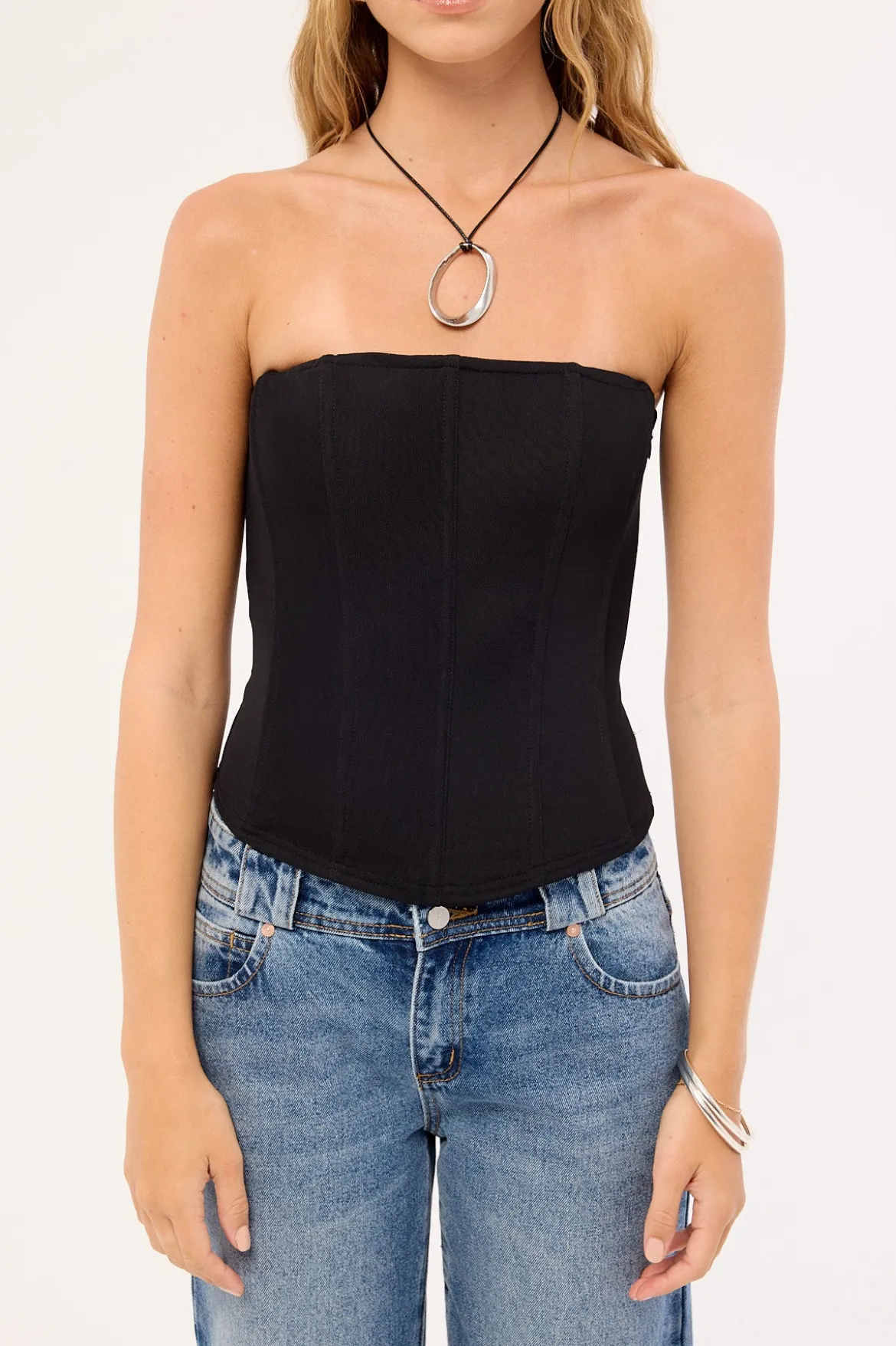 Bruna Strapless Mesh Corset Top Black