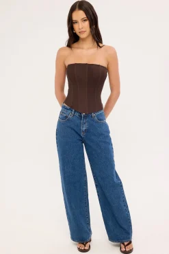Bruna Strapless Mesh Corset Top Brown