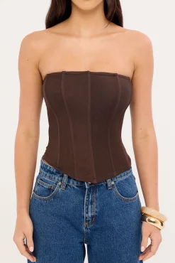 Bruna Strapless Mesh Corset Top Brown