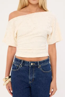 Bruni Off Shoulder Lace Top Cream