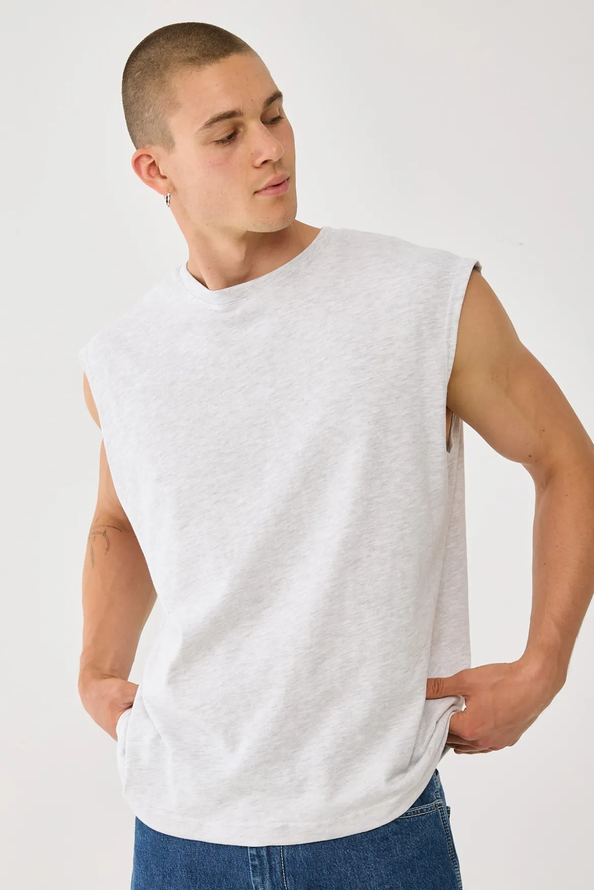 Brushed Cotton Muscle Tank Snow Marle