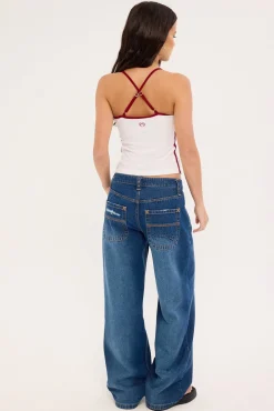 Burn Baby Loose Low Rise Jean Blasted Deep Sea Blue Denim