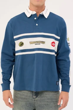 Burner Long Sleeve Rugby Polo Blue