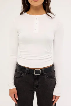 Button Front Long Sleeve T-shirt White
