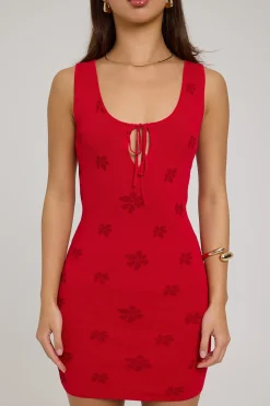 Cabo Tie Front Knit Mini Dress Red