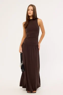 Camille High Neck Maxi Dress Brown