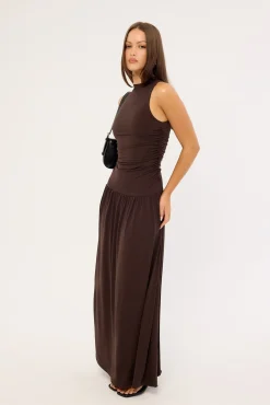 Camille High Neck Maxi Dress Brown