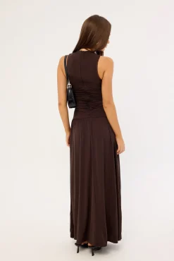 Camille High Neck Maxi Dress Brown