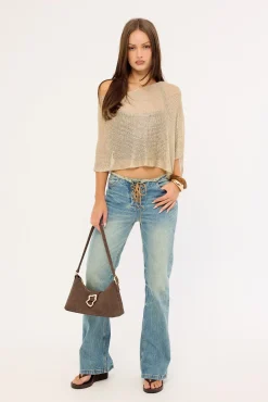Cammie Low Rise Lace Up Jean Dirty Crinkle Blue