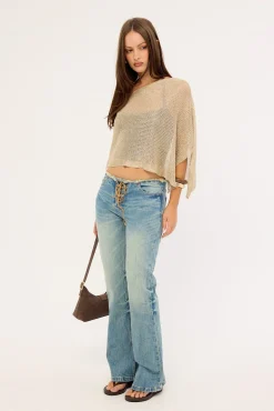 Cammie Low Rise Lace Up Jean Dirty Crinkle Blue
