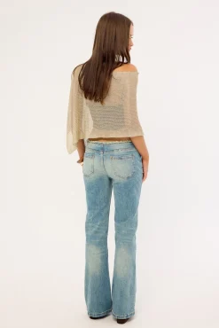 Cammie Low Rise Lace Up Jean Dirty Crinkle Blue