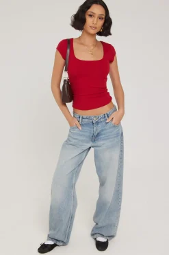Cap Sleeve Scoop T-shirt Berry