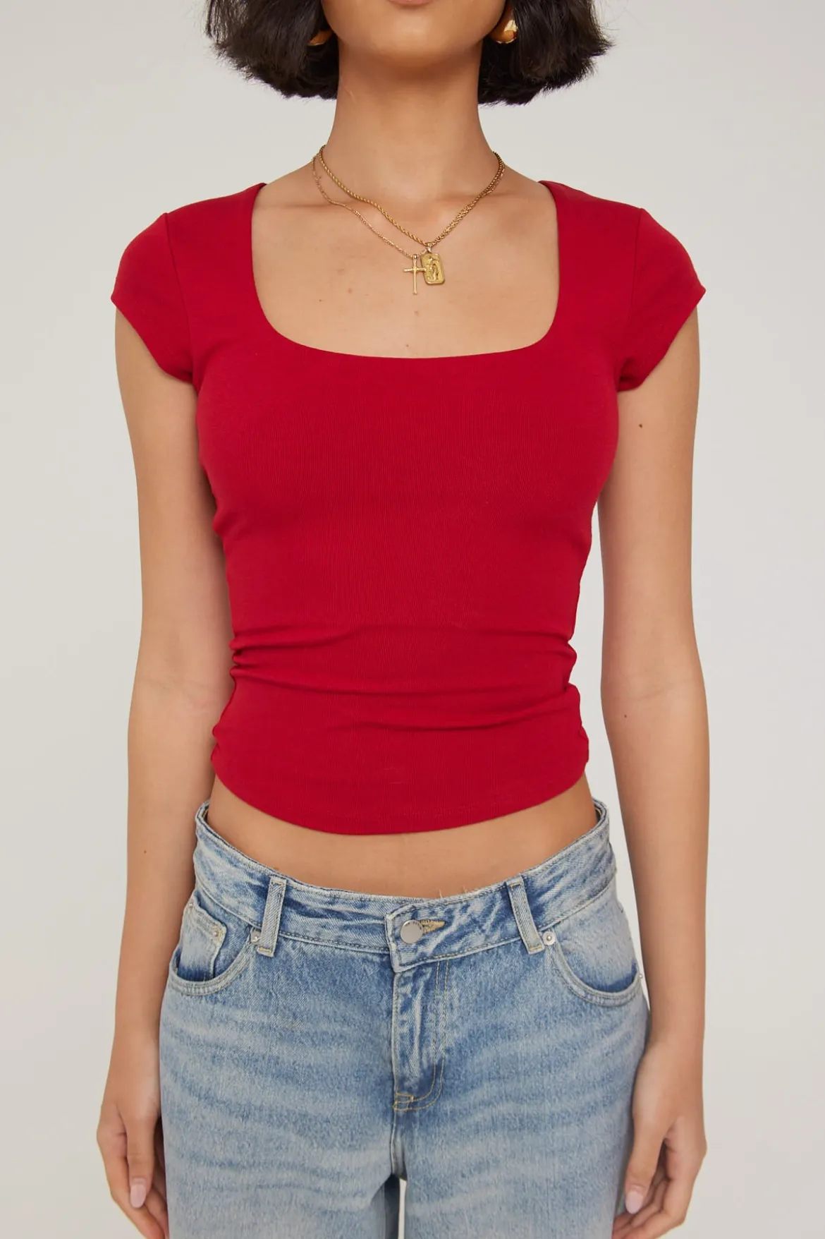 Cap Sleeve Scoop T-shirt Berry