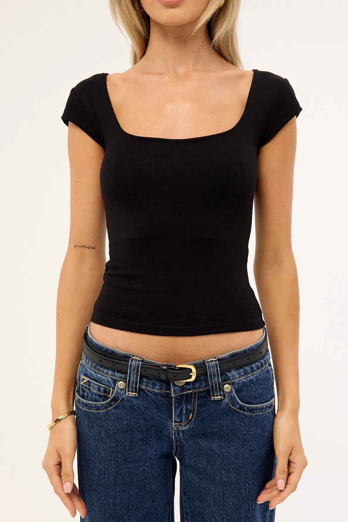 Cap Sleeve Scoop T-Shirt Black