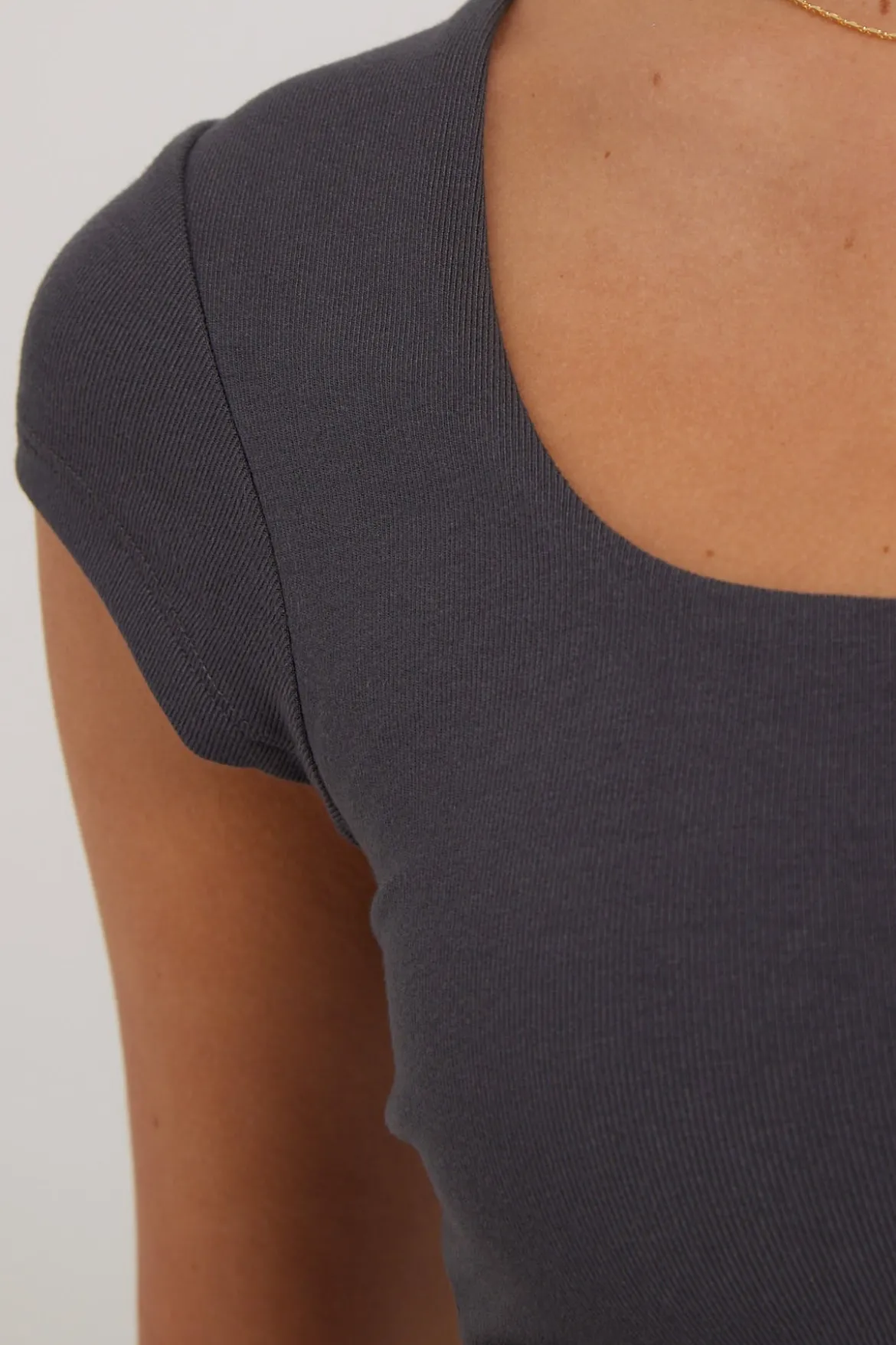 Cap Sleeve Scoop T-Shirt Charcoal