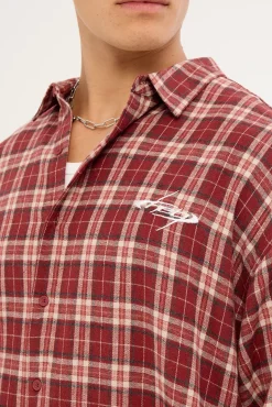 Cast Check Oversized Long Sleeve Shirt Red Check