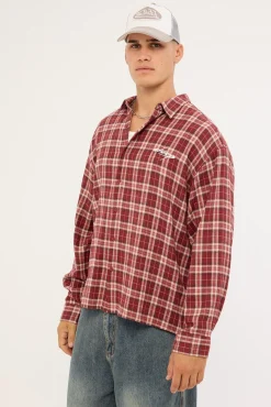 Cast Check Oversized Long Sleeve Shirt Red Check