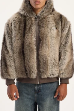 Cast Hooded Zip Through Faux Fur Jacket Light Brown