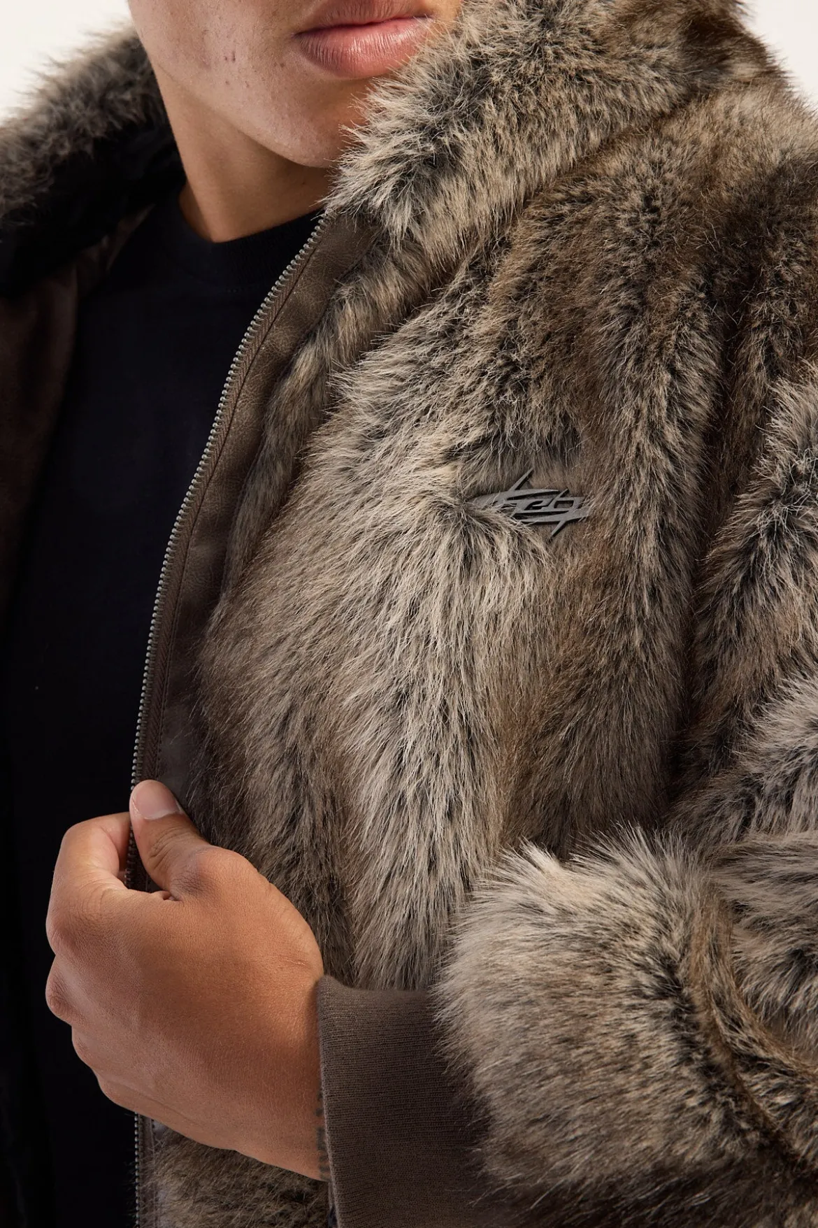 Cast Hooded Zip Through Faux Fur Jacket Light Brown