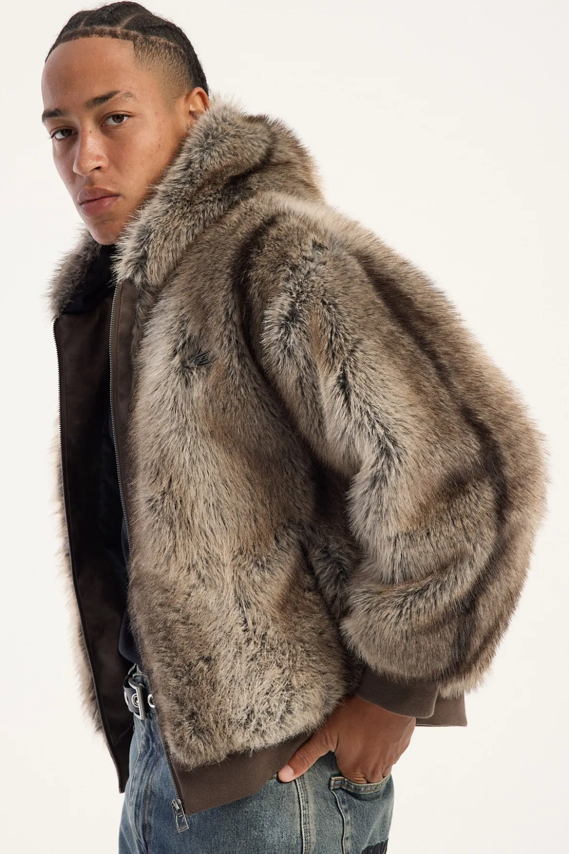 Cast Hooded Zip Through Faux Fur Jacket Light Brown