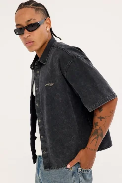 Cast Oversize Cropped Shirt Acid Black