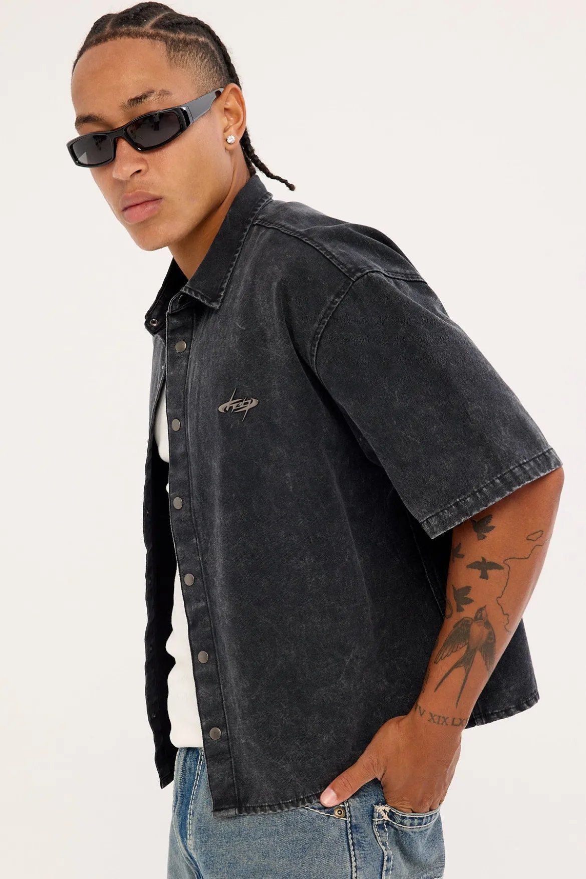 Cast Oversize Cropped Shirt Acid Black