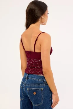 Celina Sequin Lace Cami Top Burgundy