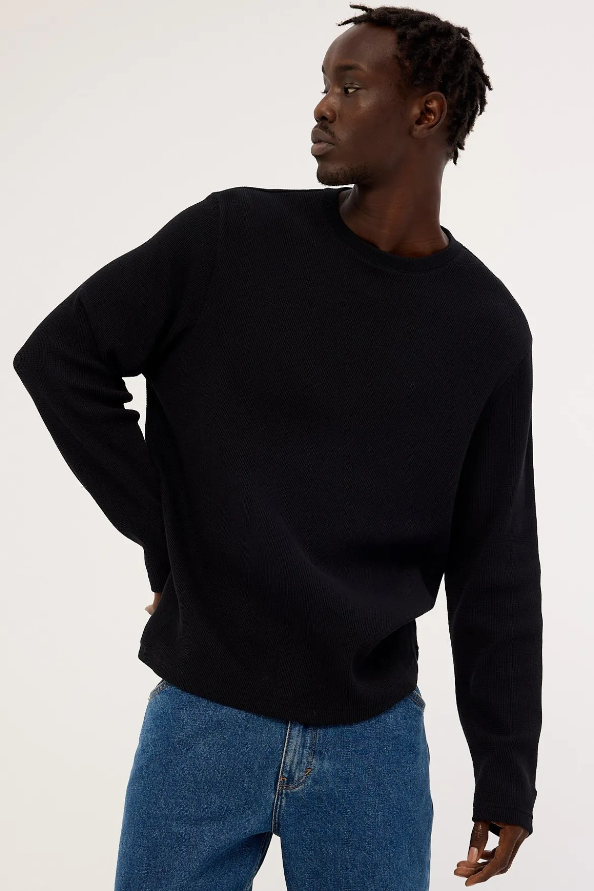 Channing Waffle Long Sleeve Tee Black