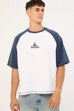 Chaotic State Embro Raglan Box Fit Oversize Cropped Tee White Petrol