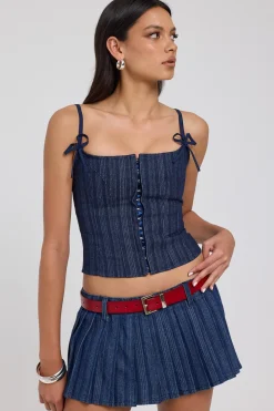 Charismatic Denim Corset Dark Pinstripe