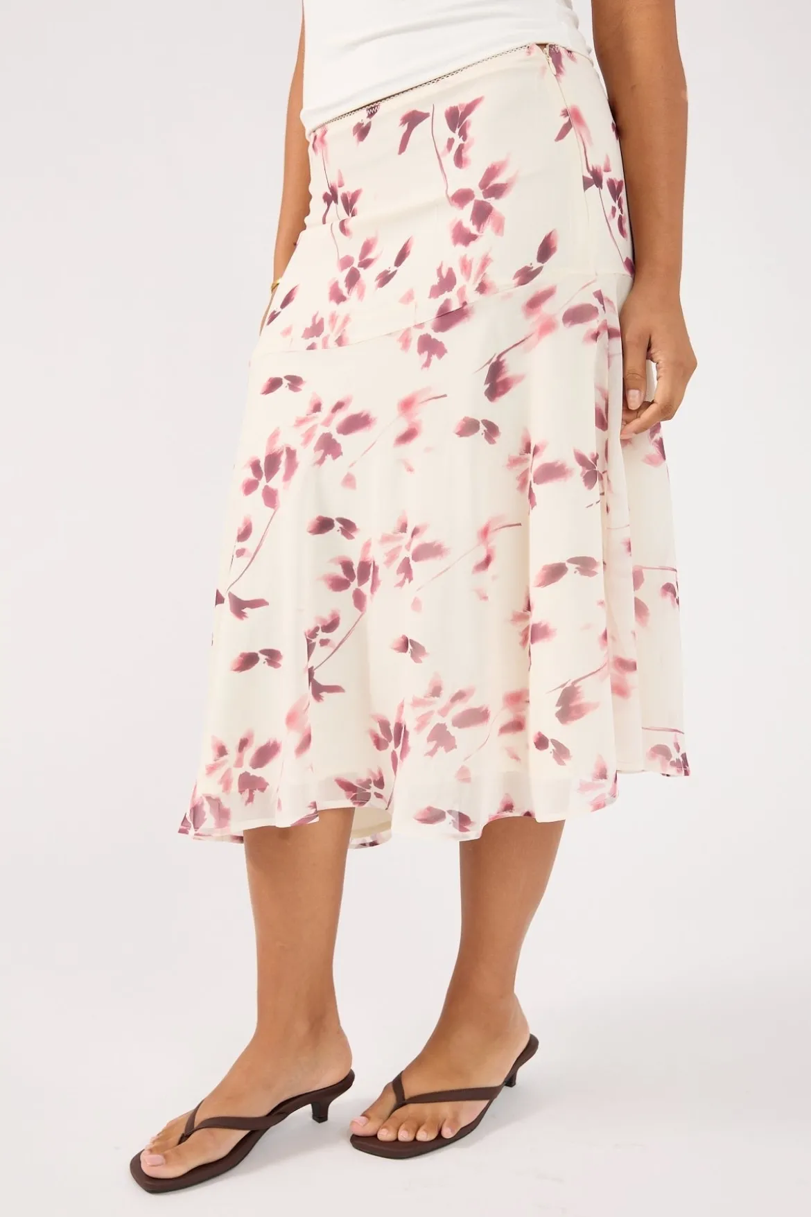 Charlotte Asym Midi Skirt Burgundy Print
