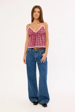 Charly Check Cami Top Burgundy Check