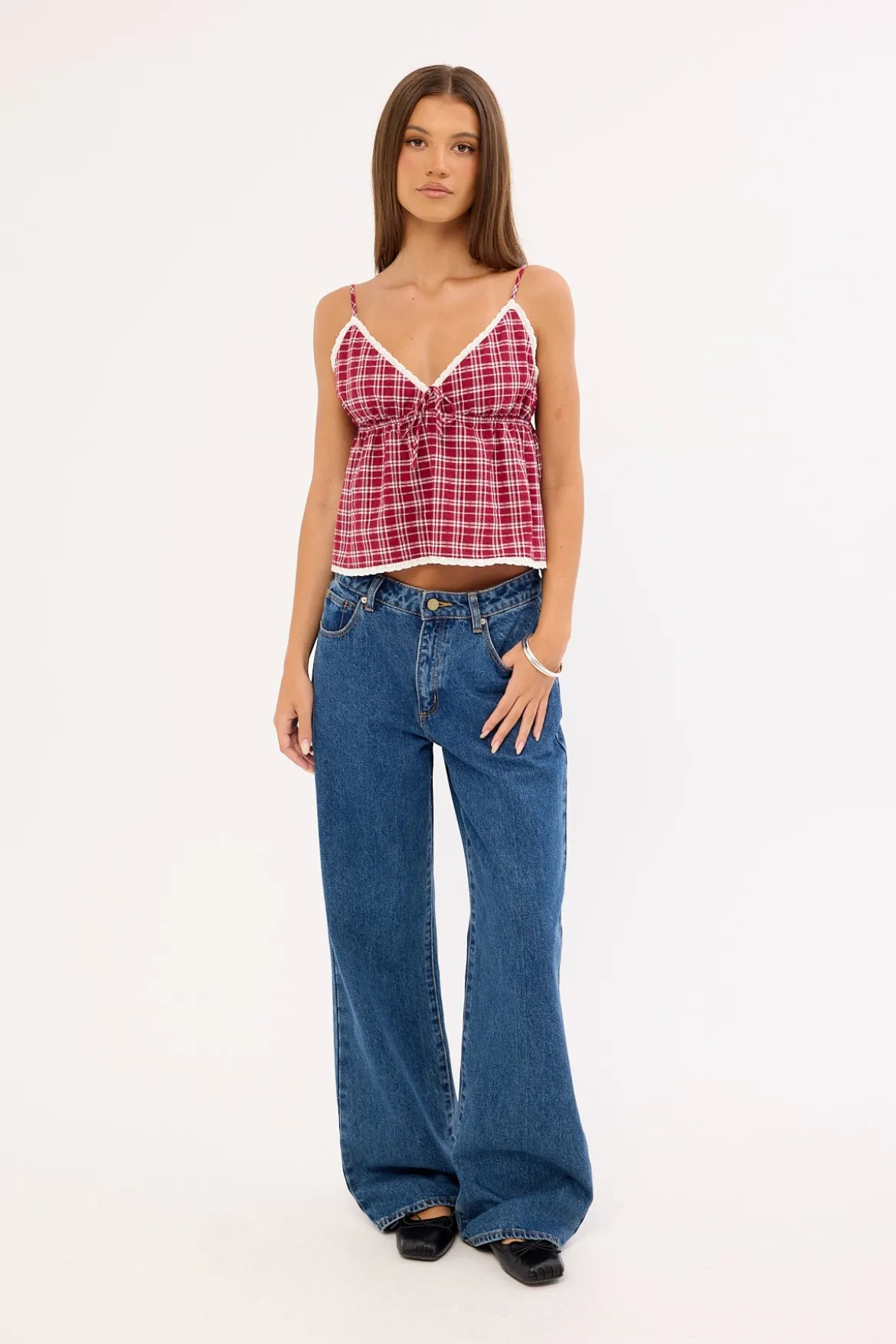 Charly Check Cami Top Burgundy Check