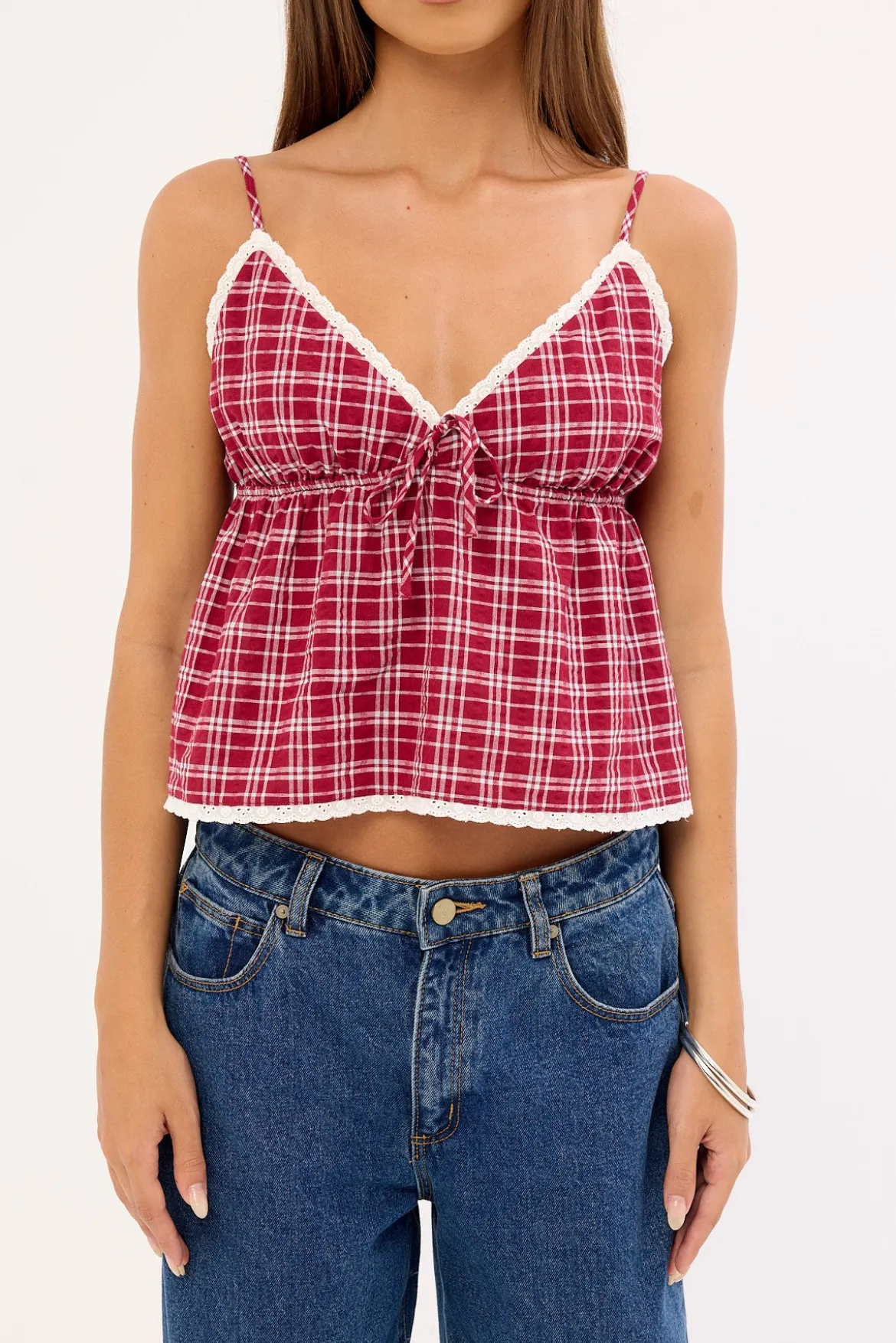 Charly Check Cami Top Burgundy Check