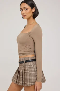 Check Me Out Pleated Mini Skort Brown Print