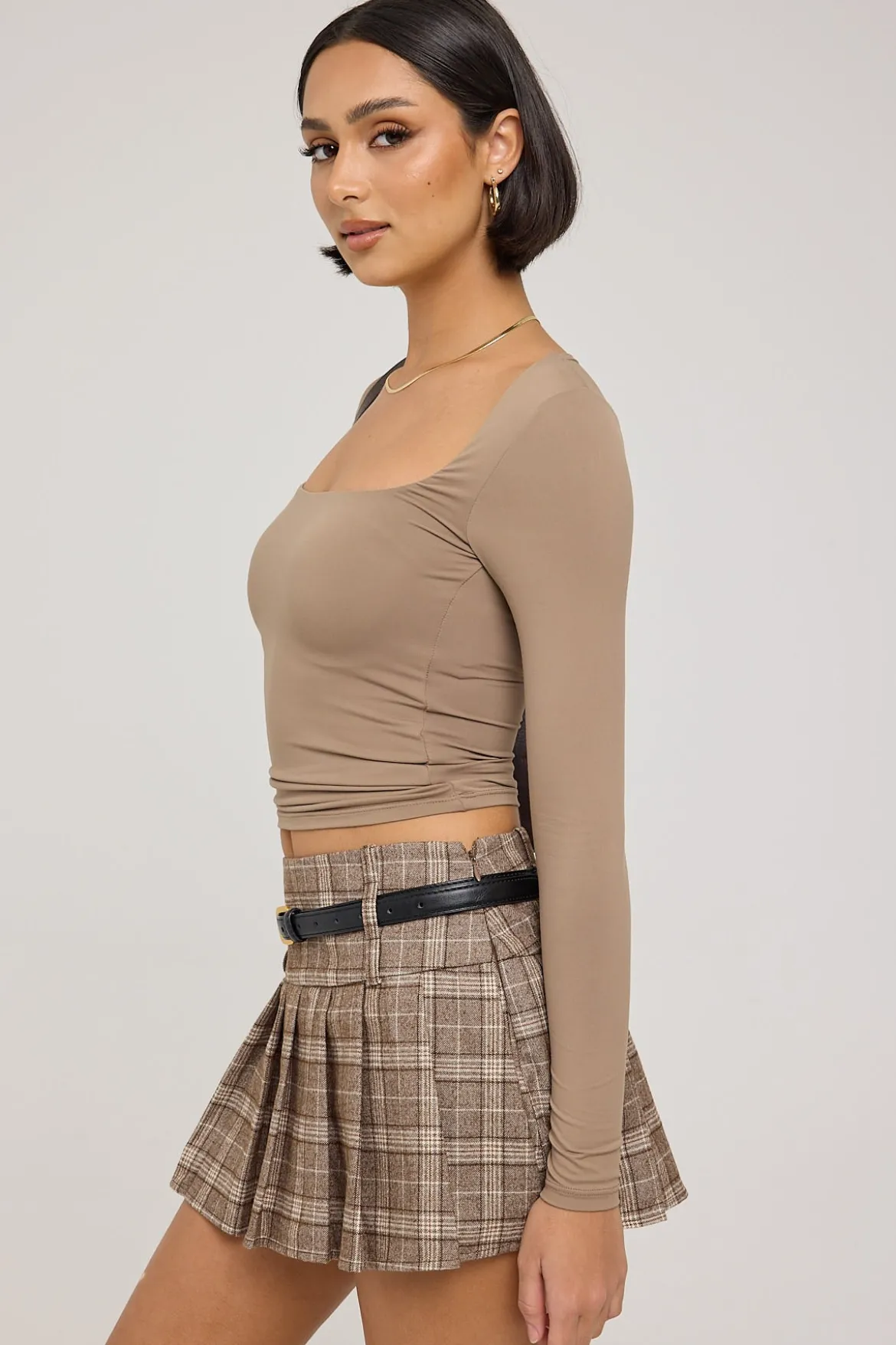 Check Me Out Pleated Mini Skort Brown Print
