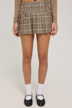 Check Me Out Pleated Mini Skort Brown Print
