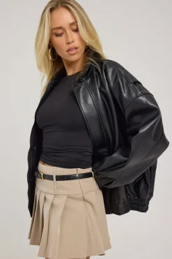 Check Please Pleated Mini Skort Taupe