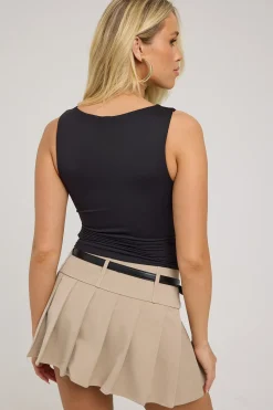 Check Please Pleated Mini Skort Taupe