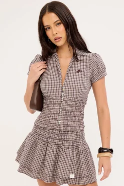 Cheek Shirred Short Sleeve Shirt Blackberry