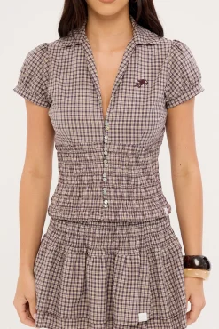 Cheek Shirred Short Sleeve Shirt Blackberry