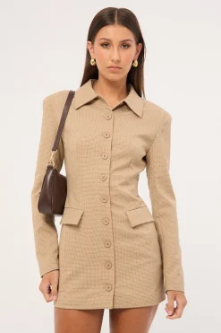 Cheri Mini Dress Tan Plaid