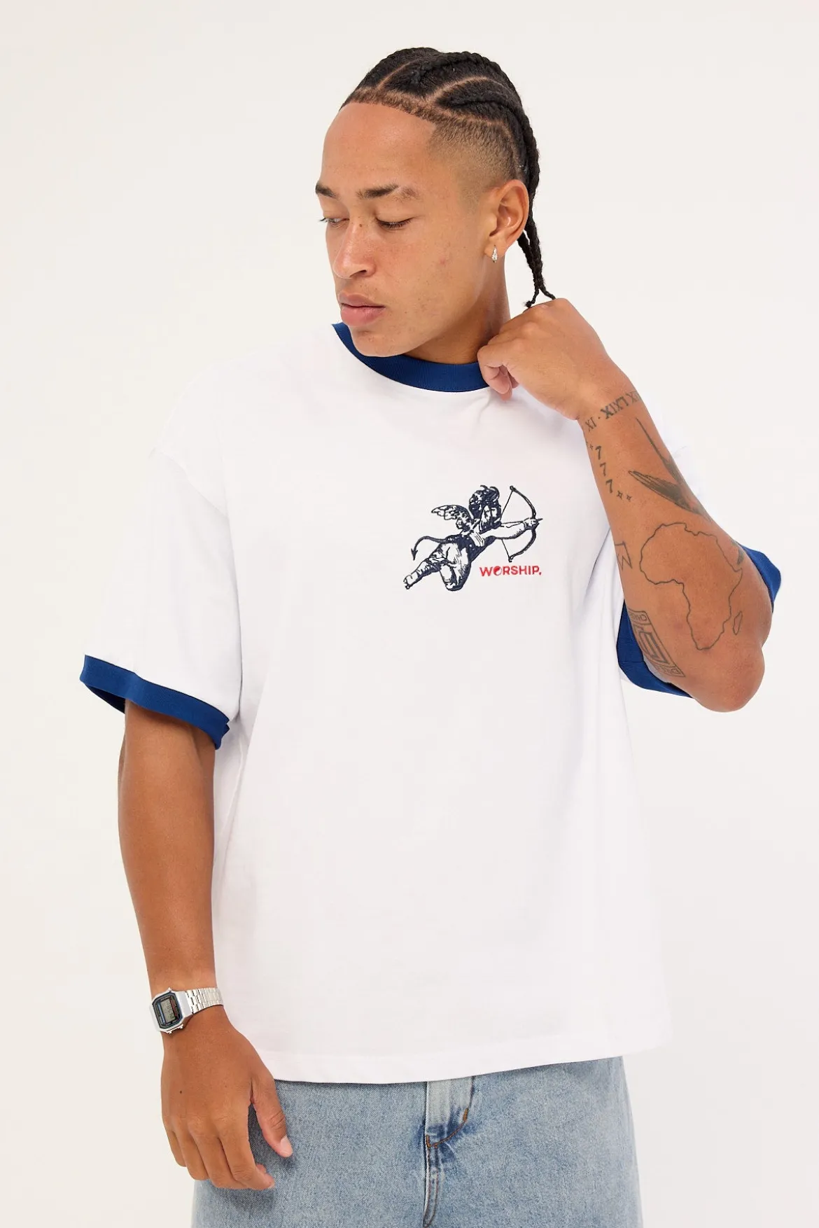Cherub Oversize Ringer Tee White