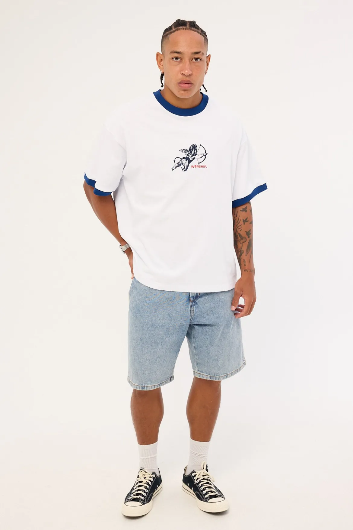 Cherub Oversize Ringer Tee White