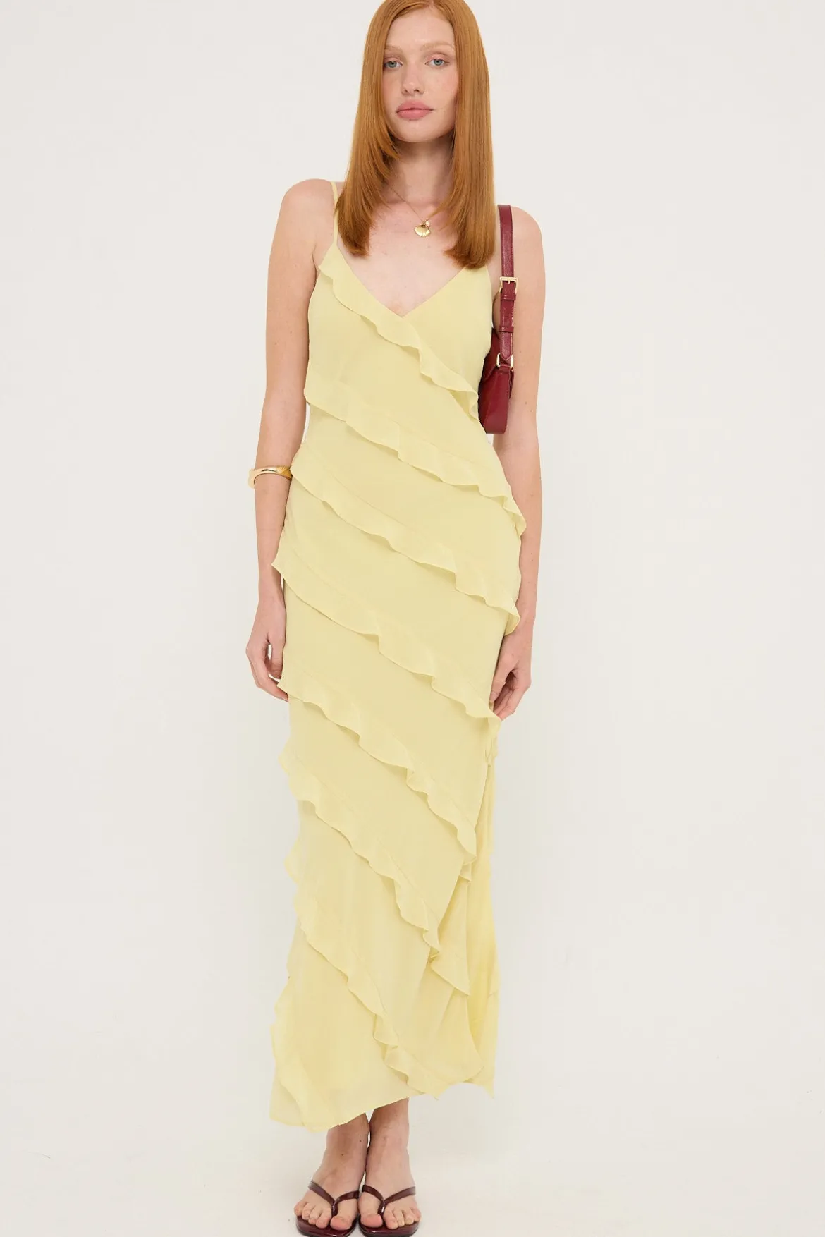 Chiffon Ruffle Maxi Dress Lemon