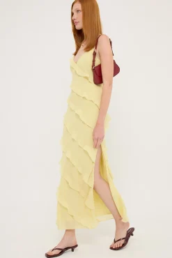 Chiffon Ruffle Maxi Dress Lemon