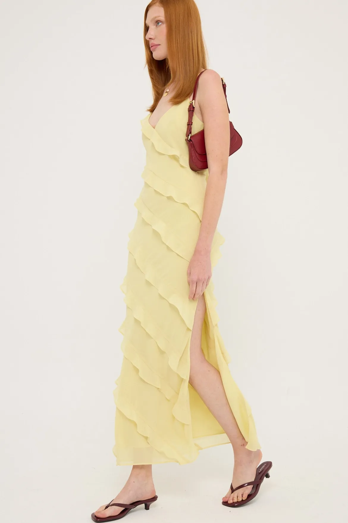 Chiffon Ruffle Maxi Dress Lemon