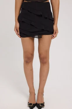 Chiffon Ruffle Mini Skirt Black