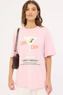 Cin Cin Oversized Tee Pink